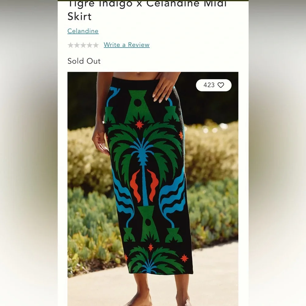 Anthropologie Tigre indigo x Celandine vibrant tropical knit Maxi Skirt - Picture 3 of 6